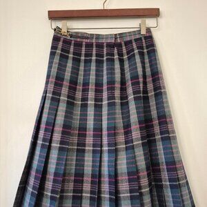 Plaid Pleated Midi Skirt Wool Tartan Dark Academia Preppy Coquette Twee Retro